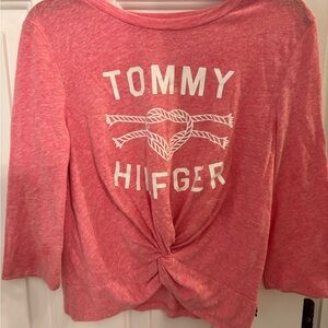 Tommy Hilfiger Girls Pink Twist-Front Long Sleeve Top
